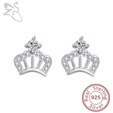 Женские серьги-гвоздики из стерлингового серебра 925 пробы с короной ZS Princess 2024 - купить недорого