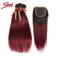 Sleek Hair Non-Remy Brazilian Straight Hair Bundles T1B/99J 100% Human Hair 3 Bundles With Closure Hair Extensions Free Shipping 2024 - buy cheap