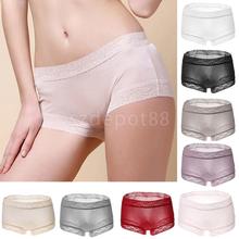 Phenovo Womens 100% Pure Silk Boyshorts Boxers Lace Panties Underwear Lingerie Knickers 2024 - buy cheap