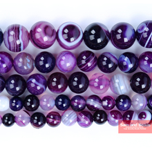 Бесплатная доставка, натуральный камень, фиолетовый полосатые Агаты, круглые свободные бусины 4 6 8 10 12 мм, размер на выбор для изготовления ювелирных украшений, SAB02 2024 - купить недорого