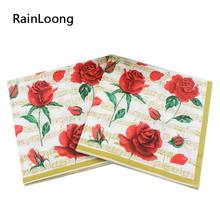 [RainLoong] Cocktail Paper Napkins Red Rose Festive & Party Tissue Decoration  33cm*33cm 1 pack (20pcs/pack) 2024 - buy cheap