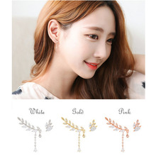 Korean style NEW Fashion Crystal Leaves Stud Earrings for Women Double Earrings Wedding Jewelry 2024 - buy cheap