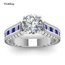 Visisap White Gold Color Exquisite Multicoloure Blue Zircon Rings for Women Wedding Anniversary Ring Jewelry Dropshipping B718 2024 - buy cheap