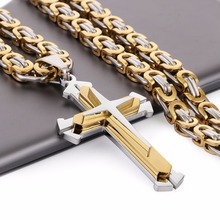 Stainless Steel Pendant Necklace 3 Layer Knight Cross Gold Silver Color Strong Byzantine Chain Mens Fashion Jewelry Fathers Gift 2024 - buy cheap