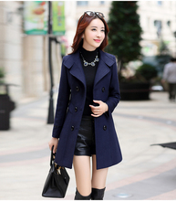 2018 New Women Autumn Winter Outerwear Wool Blend Warm Long Coat Slim Fit Lapel Woolen Overcoat Cashmere Female Plus Size 1621 2024 - buy cheap