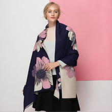 Брендовые дизайнерские женские кашемировые шали и шарфы, уплотненная теплая накидка с цветочным принтом, зимний женский шарф, толстое одеяло 2024 - купить недорого