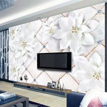 Papel de parede personalizado 3d estéreo, mural de fotos com relevo flor branca 3d diamante suave, fundo de joias, decoração para casa 2024 - compre barato