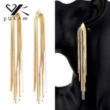 YUKAM Personality Ear Jewelry Simple Gold Metal Long Tassel Drop Earrings for Women Wedding Dangle Earrings Tassle Brincos Gifts 2024 - buy cheap
