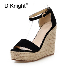 Fashion Women Summer Gladiator Sandals Cozy Wedges Platform High Heels Open Toe Straw Buckle Strap Ladies Leather Shoes Green 2024 - buy cheap