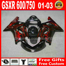 Hot sale Injection molded 7 gift fairing set for 2001- 2003 black red flames SUZUKI GSXR 600 750 K1  #UKG GSX R600 R750 01 02 03 2024 - buy cheap