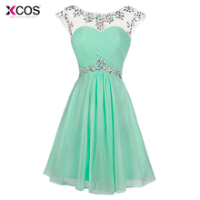 Mint Green Short Prom Dresses Scoop Knee Length Cocktail Party Formal Cap Sleeve Crystal Beaded Backless Prom Gown 2018 2024 - buy cheap