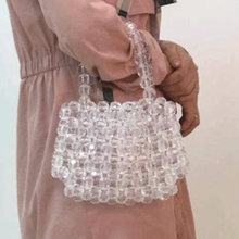New hand-woven pearl female handbag luxury evening dress ladies pearl handbag shoulder bag clutch bag crystal transparent bag 2024 - buy cheap