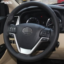 Capa de volante em couro artificial para toyota highlander 2015, costura manual, trigo brilhante 2024 - compre barato