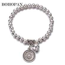 China Style Elastic Bracelets For Women Silver Alloy Beaded Bracelet Sun Tree Leaf Pendant Charm Jewelry Party Gift pulseiras 2024 - buy cheap