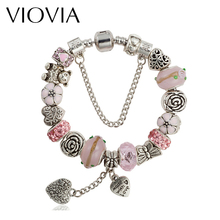 VIOVIA-Pulseras de perlas de cristal Retro para mujer, brazaletes de abalorios, cuentas de cristal rosa de la amistad, 2019, B15252 2024 - compra barato