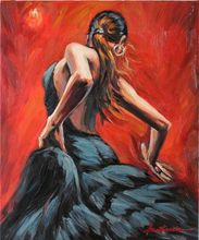 Canvas Art Painting Flamenco Dancer in Blue Dress Modern bedroom decor Hand painted Gift High quality 2024 - buy cheap