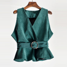 Women Vest Jacket New Spring Autumn Clothes Female Tops Coat Korean Sleeveless Slim Belt Corduroy Vest Casual Short Waistcoats 2024 - buy cheap