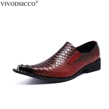 VIVODSICCO New Business Italian Men Dress Shoes British Style Metal Pointed Toe Genuine Leather Shoes Party Banquet Snake Shoes 2024 - buy cheap