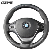 Gnupme couro artificial mão-costurado preto volante do carro capa para bmw e46 e39 330i 540i 525i 530i 330ci m3 x1 x3 x5 x6 2024 - compre barato