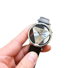 Mens Womens Unique Hollowed-out Triangular Dial Black Fashion Watch Simple couple stylish stainless steel glass mirror fashion 2024 - buy cheap