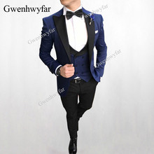 Gwenhwyfar, conjunto de traje de solapa para hombre, traje de tres piezas azul ajustado, traje de boda para hombre, esmoquin de graduación rojo/negro/azul, trajes 2018 2024 - compra barato
