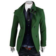 2015 Hot Sale autumn winters woolen coat mens double breasted trench coat jacket outerwear coats 2024 - buy cheap