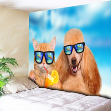 Забавные гобелены с изображением животных настенный 3D Настенный психоделический гобелен кошки собаки сок два пуделя очки Хиппи гобелены Бохо Декор 2024 - купить недорого