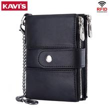 KAVIS-billetera Rfid de cuero genuino 100% para hombre, monedero corto, tarjetero negro pequeño de diseñador de calidad 2024 - compra barato