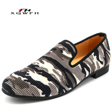 New Style Camouflage Men Velvet Dress Shoes Men Smoking Slipper Party and Wedding Loafers Flat Size 13 Men Shoes 2022 - buy cheap