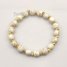 12pcs/Lot Gold Tone Spacer Beads 8mm White Turquoises Stretchy Bracelets High Quality 2024 - buy cheap