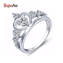 Szjinao 925 Sterling Silver Crown Wedding Rings for Women Retro Round Shape White Zircon Party Engagement Rings bague argent 2024 - buy cheap