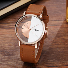 Unique Watch Creative Half Transparent Dial Unisex Watch For Men Women Couple Leather Wristwatch Fashion Male Female Brown Reloj 2024 - buy cheap