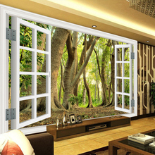 Custom Wall Mural Large Wall Painting Wallpaper 3D Window Green Forest Scenery Backdrop Wall Decorations Wallpaper Living Room 2024 - buy cheap
