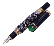 Jinhao Vintage Dragon King Bent Nib Fountain Pen Calligraphy Pen, Metal Embossing Green Jewelry on Top, Gray Drawing Ink Pen 2024 - buy cheap