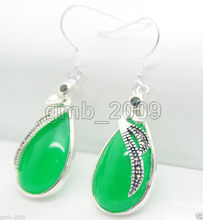 Factory direct  925 Sterling Natural Green gem gem Gemst Marcasite Dangle Earrings real Natural gem stone  Ladies 2024 - buy cheap