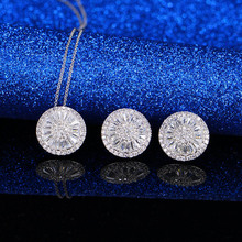 Brand new Classic white gold color cubic zircon micro paved round plate pendant necklace earring jewelry set Korean jewelry 2024 - buy cheap