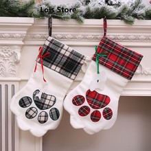 New Arrival 2018 Large Plaid Paw Christmas Stocking for Dog Cat Christmas Gift Bags Xmas Tree Ornaments New Year Decoration 2024 - buy cheap