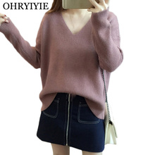 OHRYIYIE-suéter con cuello en V para mujer, Jersey de punto de manga larga, Tops básicos, otoño e invierno, 2021 2024 - compra barato