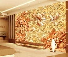 Papel tapiz 3d de peonía china para decoración del hogar, mural con tallado en madera, flor estereoscópica 2024 - compra barato