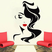 Decalque de parede de salão de beleza para lábios vermelhos, adesivo de vinil para decoração de casa, cabeleireiro, penteado para cabelos, decalque de janela sl06 2024 - compre barato