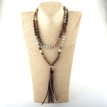 Fashion Bohemian Tribal Jewelry 108pc Stone Beads Knotted Multi Gray Color Tassel Necklace Women Ethnic Necklace 2024 - buy cheap