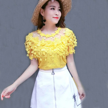 2018 New Summer Autumn Women Lace Blouse Sweet Floral Hollow Out Lace Shirt Female Backless Mesh Blouses Blusas Short Tops AB929 2024 - buy cheap