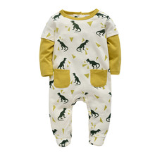 Cavkas macacão estampado de dinossauro bebê, roupas masculinas estampadas de manga comprida para outono e primavera, macacão para bebês recém-nascidos 2024 - compre barato