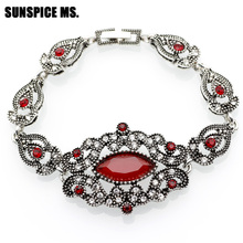 SUNSPICE MS. Bohemia Vintage Link Bracelet Turkish Women Antique Silver Color Resin Crystal Wedding Flower Wrist Chain Wholesale 2024 - buy cheap