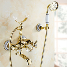 Bathtub Faucets Luxury Gold Brass Bathroom Faucet Mixer Tap Wall Mounted Hand Held Shower Head Kit Shower Faucet Sets HS-G018 2024 - buy cheap