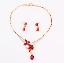Imitated Pearl Wedding Jewelry Sets for Women Bridal Crystal Red Zircon Gold Color Earrings Statement Necklaces Jewelry Sets 2024 - buy cheap