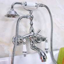 Conjunto de torneira cromada para banheira, polida, com chuveiro de mão, alça dupla, torneiras para misturar, fixadas na parede tna215 2024 - compre barato