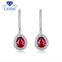 LANMI New Pear 6x8mm Natural Ruby Earrings 14k White Gold Diamond Earrings Gold Drop Earring For Women 2024 - buy cheap
