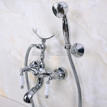 Wall Mount Chrome Clawfoot Bath Tub Filler Faucet Set Handheld Shower lna237 2024 - buy cheap