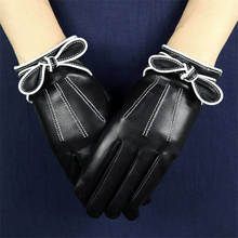 Real Leather Women Gloves Wrist Butterfly Knots Autumn Winter Thermal Plushed lined Sheepskin Driving Gloves Female XC-101 2024 - buy cheap